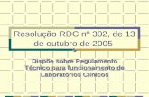 Rdc 302/05 Regulamento Técnico para funcionamento de Laboratórios Clínicos