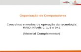 Organização de Computadores Conceitos e modos de operação da tecnologia RAID: Níveis 0, 1, 5 e 0+1 (Material Complementar)