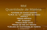 Mol - Quantidade de materia1 Mol Quantidade de Matéria Unidade de massa (padrão) Unidade de massa (padrão) U.M.A. ou U – Unidade de massa atômica U.M.A.