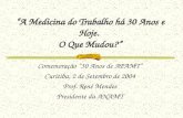 A Medicina do Trabalho há 30 Anos e Hoje. O Que Mudou? Comemoração 30 Anos de APAMT Curitiba, 2 de Setembro de 2004 Prof. René Mendes Presidente da ANAMT.