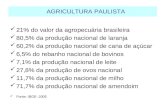 21% do valor da agropecuária brasileira 80,5% da produção nacional de laranja 60,2% da produção nacional de cana de açúcar 6,5% do rebanho nacional de.