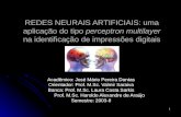 1 REDES NEURAIS ARTIFICIAIS: uma aplicação do tipo perceptron multilayer na identificação de impressões digitais Acadêmico: José Mário Pereira Dantas Orientador: