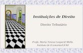 Instituições de Direito Direito Tributário Profa. Maria Tereza Leopardi Mello Instituto de Economia/UFRJ.
