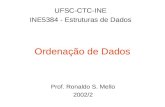 Ordenação de Dados UFSC-CTC-INE INE5384 - Estruturas de Dados Prof. Ronaldo S. Mello 2002/2.