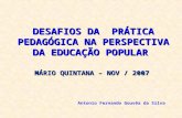 DESAFIOS DA PRÁTICA PEDAGÓGICA NA PERSPECTIVA DA EDUCAÇÃO POPULAR Antonio Fernando Gouvêa da Silva MÁRIO QUINTANA – NOV / 2007.