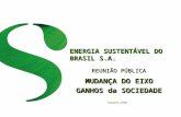 ENERGIA SUSTENTÁVEL DO BRASIL S.A. REUNIÃO PÚBLICA Outubro, 2008 MUDANÇA DO EIXO GANHOS da SOCIEDADE.