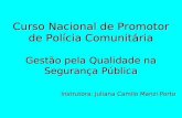 Curso Nacional de Promotor de Polícia Comunitária Gestão pela Qualidade na Segurança Pública Instrutora: Juliana Camilo Manzi Porto.