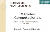 CURSO de NIVELAMENTO Métodos Computacionais Rogério Pagano (MatLab) PARTE III – PROGRAMAÇÃO NO MATLAB.