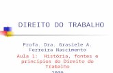 DIREITO DO TRABALHO Profa. Dra. Grasiele A. Ferreira Nascimento Aula 1: História, fontes e princípios do Direito do Trabalho 2009.