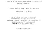 UNIVERSIDADE REGIONAL DO ESTADO DO RIO GRANDE DO SUL DEPARTAMENTO DE CIÊNCIAS SOCIAIS UNIDADE 3 - SLIDES ALUNO: ALINE L. GIONGO SCHENCKEL PROFESSOR: DEJALMA.