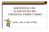 HIPÓTESES DE SUSPENSÃO DO CRÉDITO TRIBUTÁRIO (arts. 151 a 153 CTN)