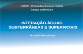 INTERAÇÃO ÁGUAS SUBTERRÂNEAS E SUPERFICIAIS UNESP – Universidade Estadual Paulista Campus de Rio Claro Disciplina: Hidrogeologia.