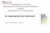 Mestrado em Direito Mestrado em Comunicação, Media e Justiça 2010/2011 (2.º semestre) A regulação da Internet Profa. Maria Eduarda Gonçalves 1.
