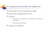 O reagrupamento familiar dos imigrantes Principal via de imigração legal Factor de integração social Noção Entrada dos membros da família do imigrante.