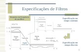 1 Especificações de Filtros Especificação em tempo contínuo Especificação em tempo discreto Resposta em frequência de um filtro Região irrelevante.