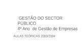 GESTÃO DO SECTOR PÚBLICO 4º Ano de Gestão de Empresas AULAS TEÓRICAS 2003/2004.