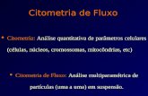 Citometria de Fluxo l Citometria: Análise quantitativa de parâmetros celulares (células, núcleos, cromossomas, mitocôndrias, etc) l Citometria de Fluxo: