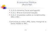 UMA1 Economia Pública (Aula 6a) 3.3 O sistema fiscal português 3.3.1. Breve Caracterização. 3.3.2. Impostos sobre o rendimento: IRS e IRC. Conceitos a.