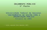 ORÇAMENTO PÚBLICO 3ª Parte Universidade Federal do Amazonas INSTRUMENTOS DE GESTÃO PARA A ORGANIZAÇÃO PÚBLICA Outubro de 2003 Carlos Leonardo Klein Barcelos.