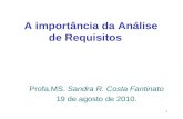 1 A importância da Análise de Requisitos Profa.MS. Sandra R. Costa Fantinato 19 de agosto de 2010.