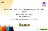 PACTO NACIONAL PELA ALFABETIZAÇÃO NA IDADE CERTA EDUCAÇÃO DO CAMPO 3ª FORMAÇÃO 11 A 13 de Setembro de 2013.