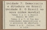 Unidade 7: Democracia e ditadura no Brasil Unidade 8: O Brasil na nova ordem mundial Temas 1 a 3: o Brasil depois de 1945 Temas 4 a 7: O fim das liberdades.