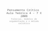Pensamento Crítico Aula Teórica 4 – 7 X 2008 Falácias, modelos de argumentação e o método socrático.