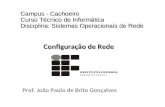 Configuração de Rede Prof. João Paulo de Brito Gonçalves Campus - Cachoeiro Curso Técnico de Informática Disciplina: Sistemas Operacionais de Rede.