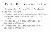 1 Prof. Dr. Marcos Leite Graduação: Filosofia e Teologia Especialização: –Comportamento Organizacional (Inbrape) –Antropologia Organizacional (UC – Chile)