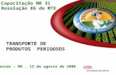 Capacitação NR 31 Resolução 86 do MTE TRANSPORTE DE PRODUTOS PERIGOSOS Lavras – MG, 12 de agosto de 2006.