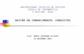 UNIVERSIDADE CATÓLICA DE PELOTAS ESCOLA DE INFORMÁTICA V OFICINA GPIA GESTÃO DO CONHECIMENTO: CONCEITOS Prof. MÁRIO CAPANEMA ULYSSÉA 22 NOVEMBRO 2001.