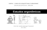 Estudos ergonômicos Prof. Ms. Camila Sieburger Tessmann 02 / 2011 UNIFRA – CURSO DE ARQUITETURA E URBANISMO DISCIPLINA OPTATIVA - ORQ 009.