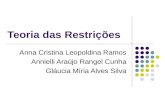 Teoria das Restrições Anna Cristina Leopoldina Ramos Annielli Araújo Rangel Cunha Gláucia Míria Alves Silva.