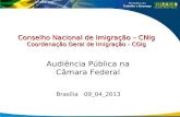 Conselho Nacional de Imigração – CNIg Coordenação Geral de Imigração - CGIg Audiência Pública na Câmara Federal Brasília 09_04_2013.