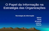 O Papel da Informação na Estratégia das Organizações Tecnologia da Informação Mauro Paulo Emanuel Juliana Rachel.