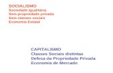 SOCIALISMO Sociedade igualitária Sem propriedade privada Sem classes sociais Economia Estatal CAPITALISMO Classes Sociais distintas Defesa da Propriedade.