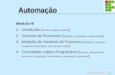 Ir p/ primeira página Automação Módulo III 1.Introdução ( histórico, objetivos, efeitos ) 2.Controle de Processos ( definições, classificação, realimentação.