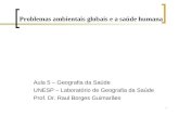 1 Problemas ambientais globais e a saúde humana Aula 5 – Geografia da Saúde UNESP – Laboratório de Geografia da Saúde Prof. Dr. Raul Borges Guimarães.