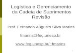 1 Logística e Gerenciamento da Cadeia de Suprimentos Revisão Prof. Fernando Augusto Silva Marins fmarins@feg.unesp.br fmarins fmarins@feg.unesp.br.