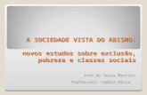 A SOCIEDADE VISTA DO ABISMO: novos estudos sobre exclusão, pobreza e classes sociais José de Souza Martins Professora: Camila Diniz.