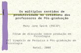 Os múltiplos sentidos de produtividade no cotidiano dos professores de Pós-graduação Mary Jane Spink (PUCSP) Fórum de discussão sobre produção em Psicologia.