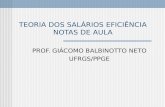 TEORIA DOS SALÁRIOS EFICIÊNCIA NOTAS DE AULA PROF. GIÁCOMO BALBINOTTO NETO UFRGS/PPGE.