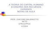 A TEORIA DO CAPITAL HUMANO ECONOMIA DOS RECURSOS HUMANOS NOTAS DE AULA PROF. GIACOMO BALBINOTTO NETO UFRGS/PPGE II/2004.