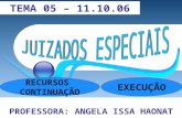 PROFESSORA: ANGELA ISSA HAONAT TEMA 05 – 11.10.06 RECURSOS CONTINUAÇÃO EXECUÇÃO.