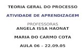 TEORIA GERAL DO PROCESSO ATIVIDADE DE APRENDIZAGEM PROFESSORAS ANGELA ISSA HAONAT MARIA DO CARMO COTA AULA 06 – 22.09.05.