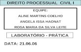 DIREITO PROCESSUAL CIVIL I EQUIPE: ALINE MARTINS COELHO ANGELA ISSA HAONAT ROSA MARIA DA SILVA LEITE LABORATÓRIO - PRÁTICA DATA: 21.06.06.