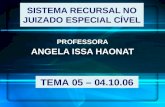 SISTEMA RECURSAL NO JUIZADO ESPECIAL CÍVEL PROFESSORA ANGELA ISSA HAONAT TEMA 05 – 04.10.06.