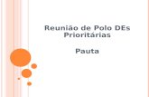 Reunião de Polo DEs Prioritárias Pauta. Apresentação; Níveis de Proficiência; Desempenho em itens da Prova; Gerard Vergnaud; Mapa de Percurso; Plano de.