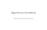 Algoritmos Genéticos Rômulo Ferreira Douro. Estrutura da apresentação Introdução – heurísticas Algoritmos genéticos – Ideias e considerações – Conceitos.