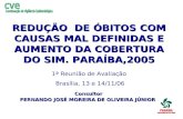 REDUÇÃO DE ÓBITOS COM CAUSAS MAL DEFINIDAS E AUMENTO DA COBERTURA DO SIM. PARAÍBA,2005 Consultor FERNANDO JOSÉ MOREIRA DE OLIVEIRA JÚNIOR 1ª Reunião de.